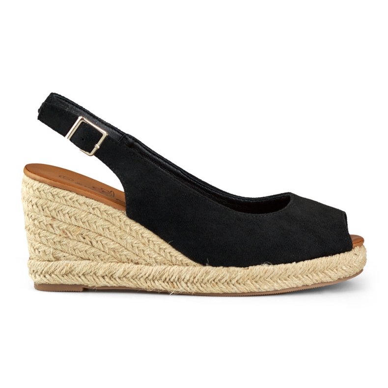 Espadrile cu pană de damă din piele intoarsa neagra negru