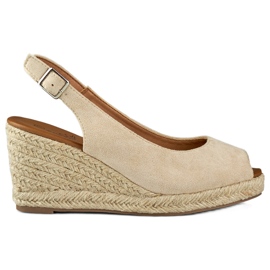 Espadrile cu pană de damă din piele intoarsa bej Espadrile cu pană de damă din piele intoarsa bej
