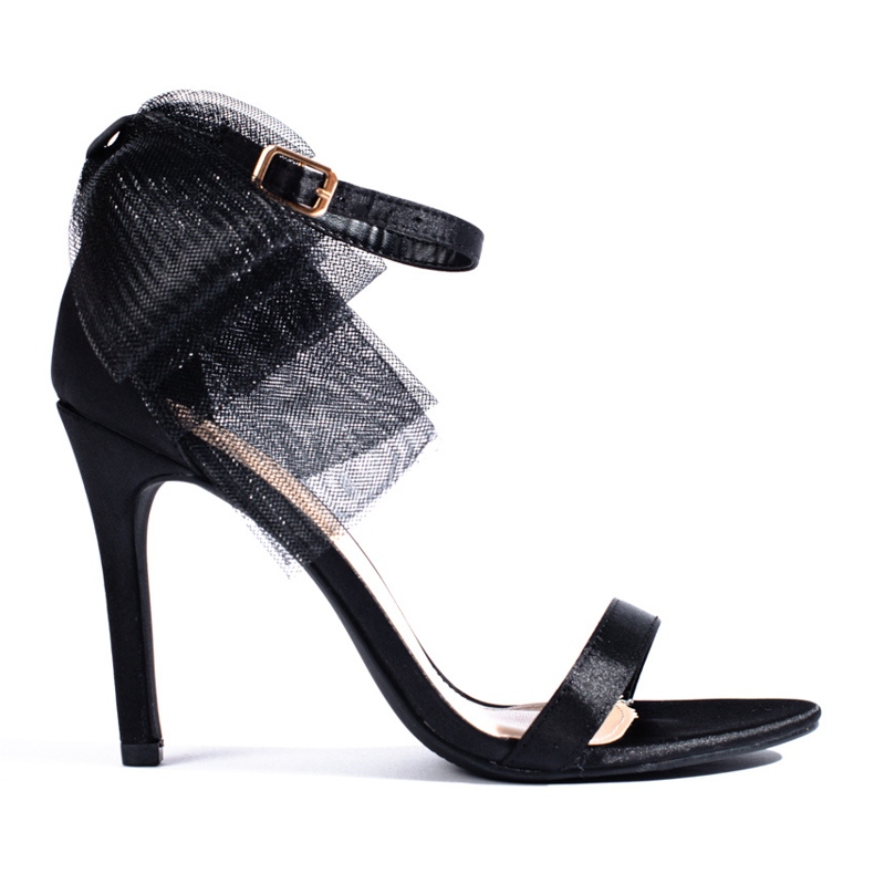 Sandală neagră cu fundă din tul pe toc stiletto Shelovet negru Sandală neagră cu fundă din tul pe toc stiletto Shelovet negru