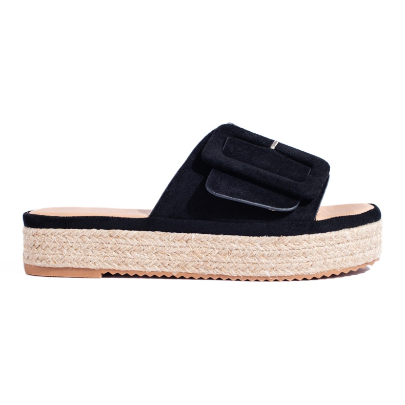 Sandale espadrile de piele intoarsa neagra pe platforma Shelovet negru