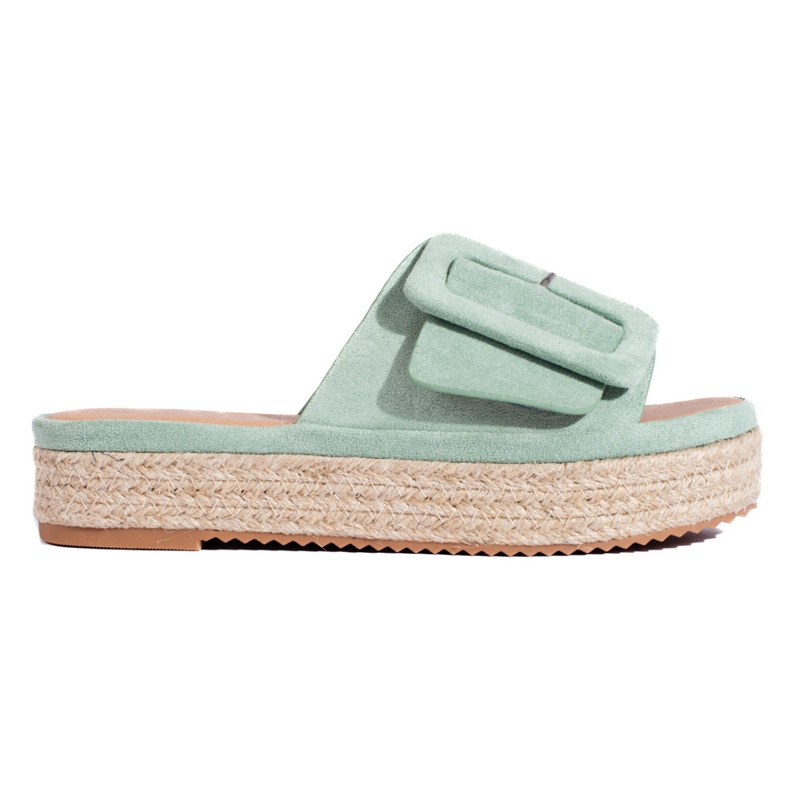 Sandale espadrile din piele intoarsa menta pe platforma Shelovet verde