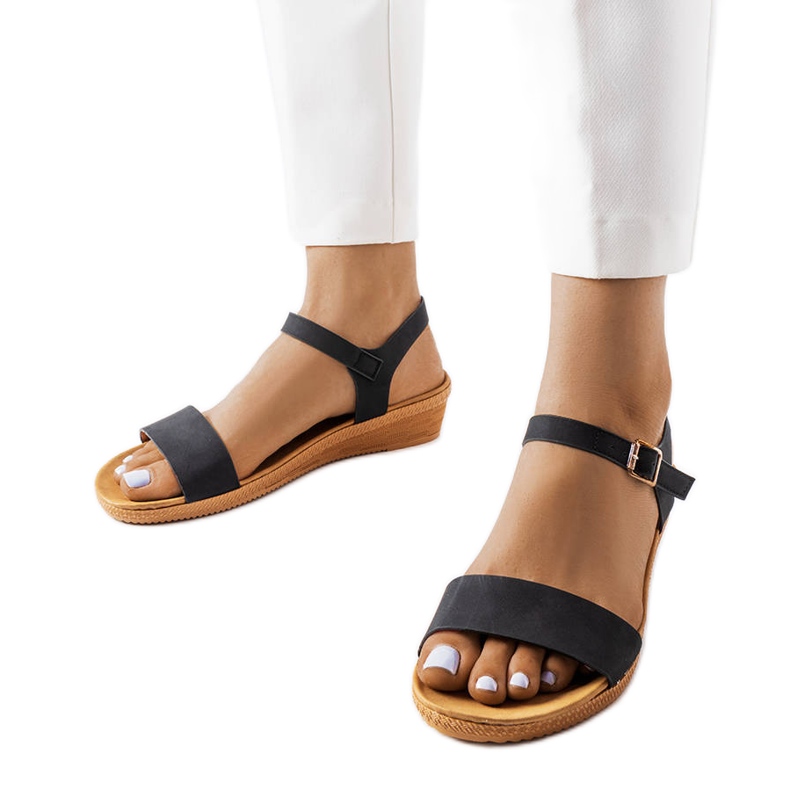 Sandale cu pană negre de la Loggia negru Sandale cu pană negre de la Loggia negru