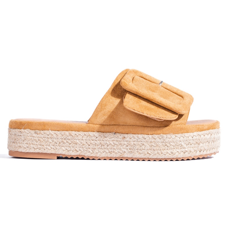 Sandale espadrile Shelovet din piele intoarsa camel bej