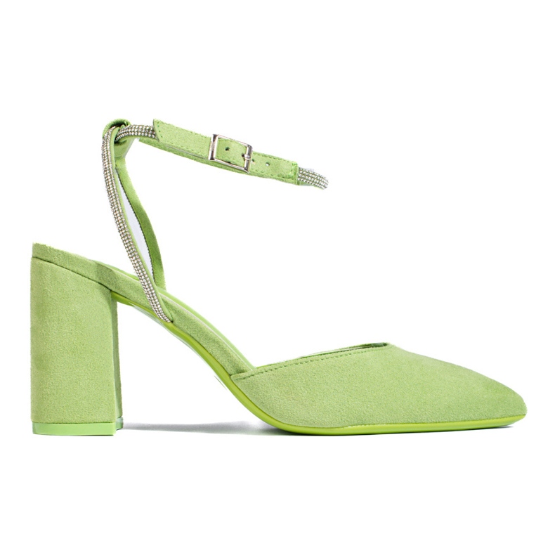 Pompe cu toc deschis din piele intoarsa verde de la Shelovet