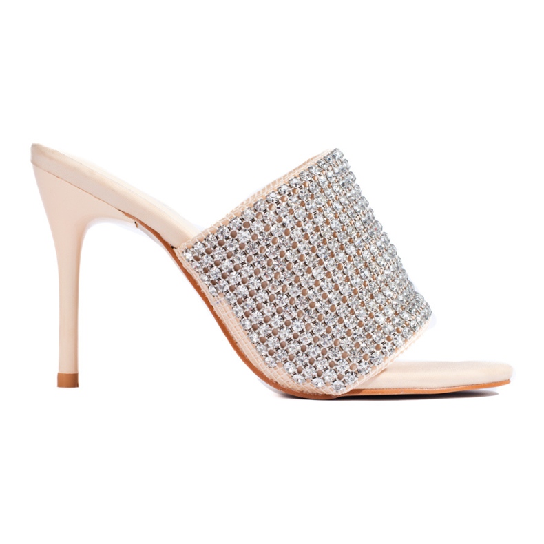Sandale elegante cu toc cu zirconi Shelovet bej