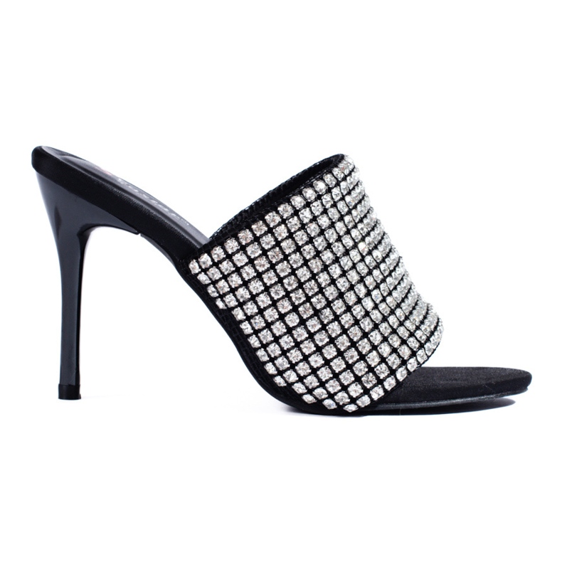 Sandale elegante Shelovet cu toc negru cu zirconi