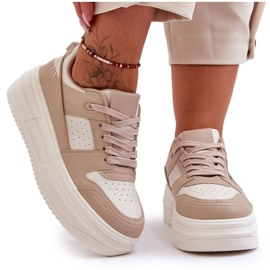 FJ1 Pantofi sport de damă pe o platformă masivă Bej Belisso