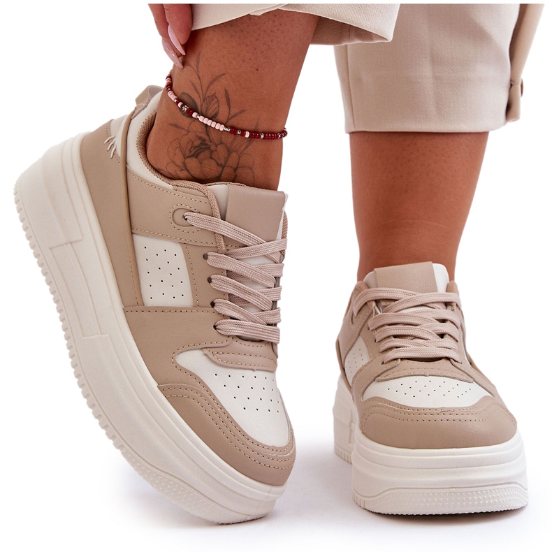 FJ1 Pantofi sport de damă pe o platformă masivă Bej Belisso