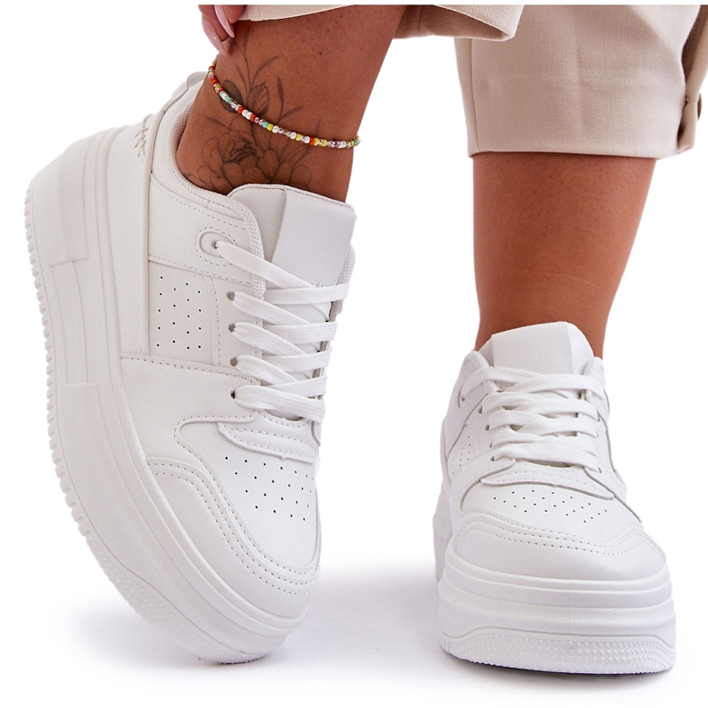 FJ1 Pantofi sport damă din piele pe o platformă masivă Belisso alb