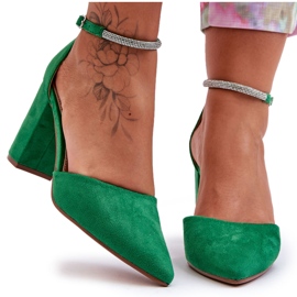 Pompe din piele intoarsa cu zirconiu cubic diamant verde