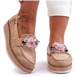 PM1 Mocasini Dama Platforma Cu Pietre Bej Elonore PM1 Mocasini Dama Platforma Cu Pietre Bej Elonore