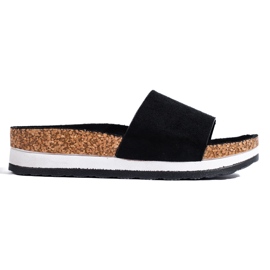 Papuci din piele intoarsa neagra cu talpa Shelovet groasa negru Papuci din piele intoarsa neagra cu talpa Shelovet groasa negru