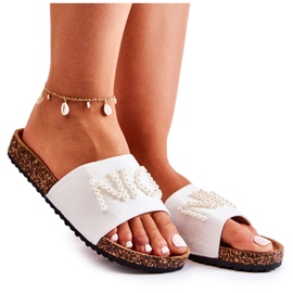 Evento Flip-flops clasici din piele intoarsa cu margele, alb Evento Flip-flops clasici din piele intoarsa cu margele, alb