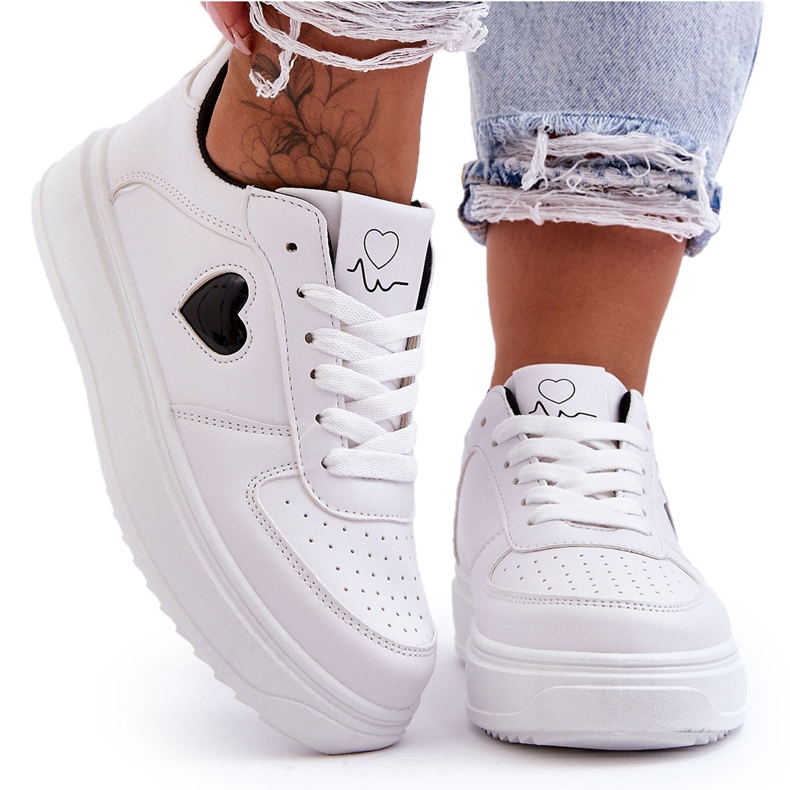 FJ1 Pantofi Sport Clasi Cu Inima Alb Si Negru Amore