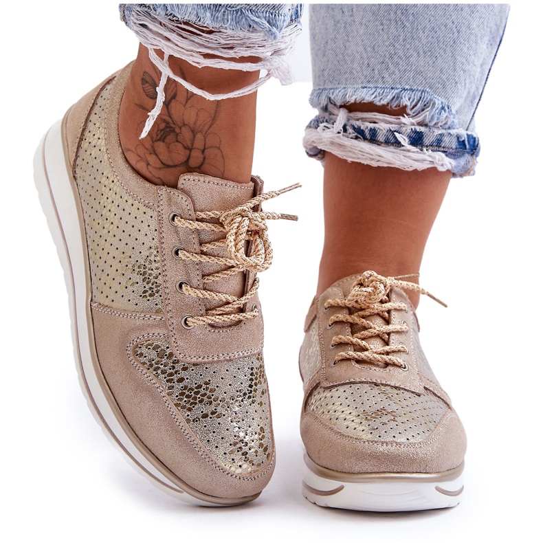 Pantofi Sport din Piele Cu Perforati S.Barski AL22246 Aur de aur Pantofi Sport din Piele Cu Perforati S.Barski AL22246 Aur de aur