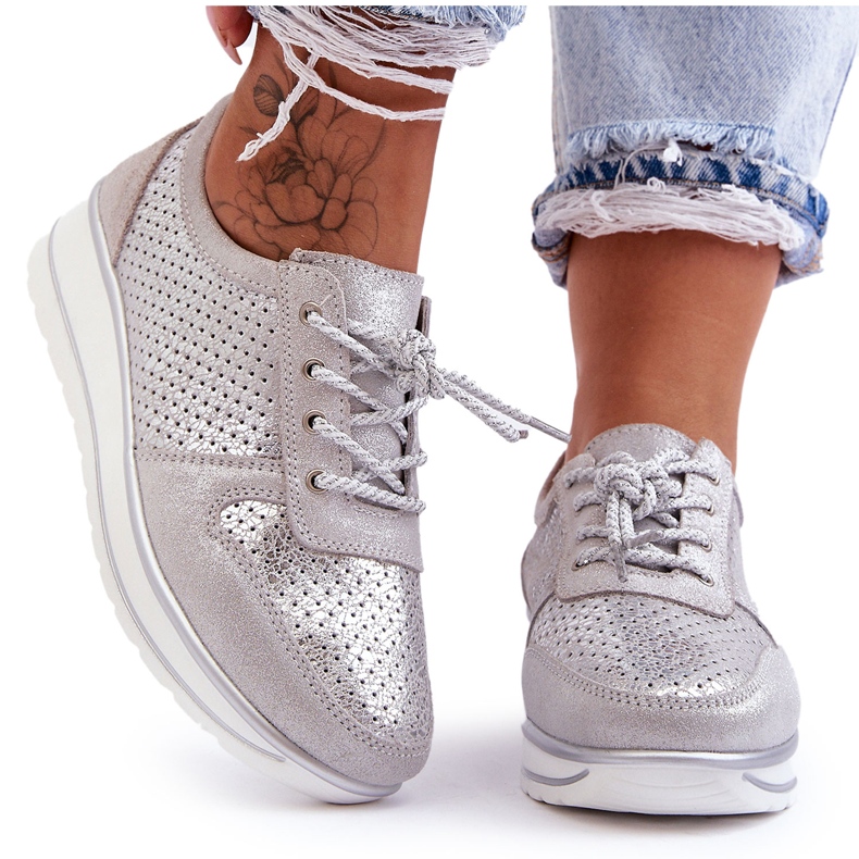 Pantofi Sport din Piele Cu Perforati S.Barski AL22246 Argintiu