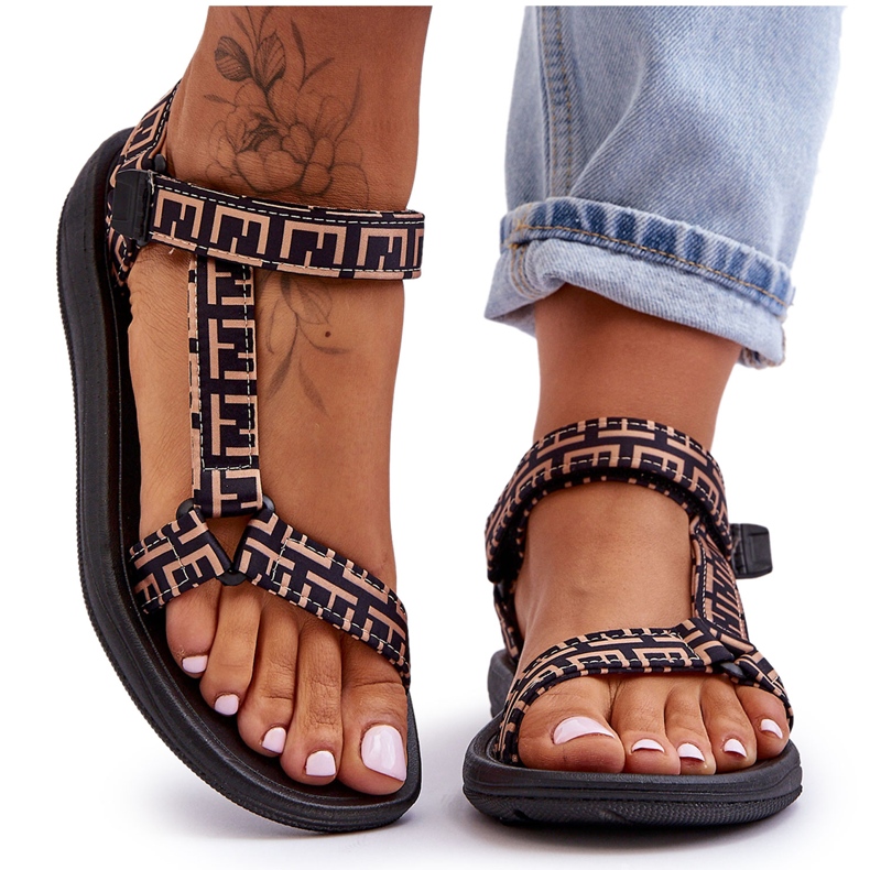 Sandale Sport Damă Satin Negru Și Bej Victory