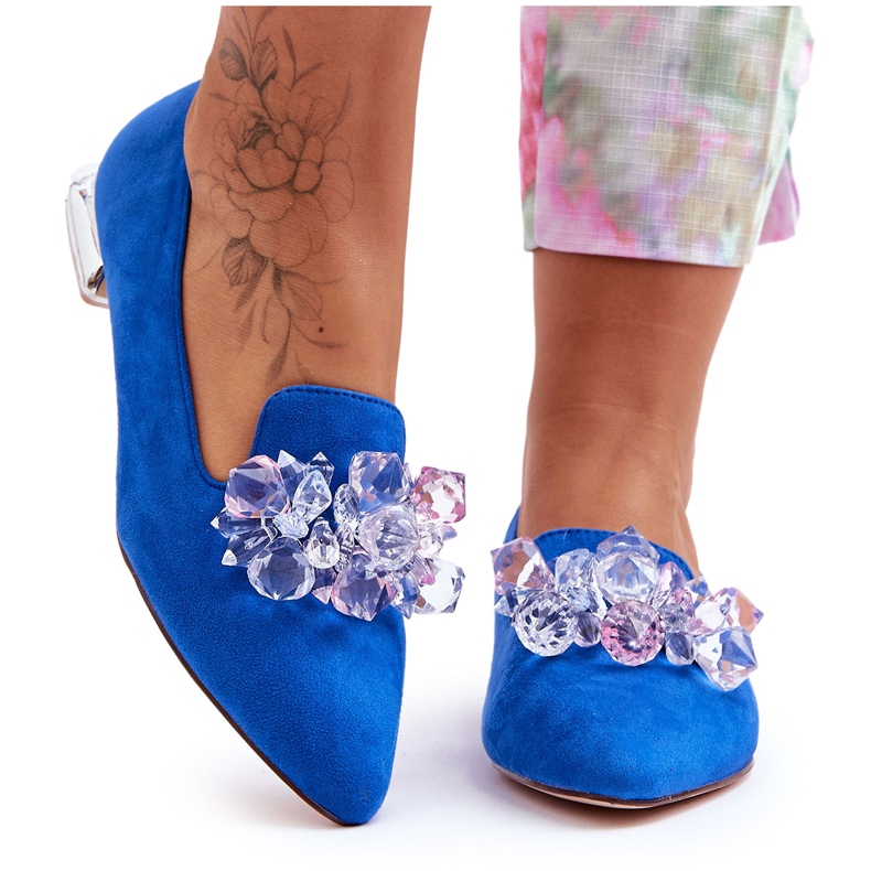 PS1 Mocasini de dama cu toc plat impodobiti Sloane albastri albastru