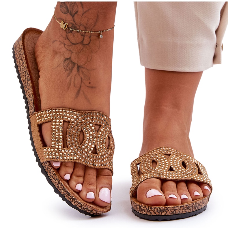 Papuci cu împânzire pentru damă Evelins maro