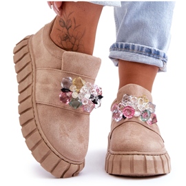 PS1 Pantofi Sport Slip-On La Moda Cu Decorare Bej Inchis Desire PS1 Pantofi Sport Slip-On La Moda Cu Decorare Bej Inchis Desire