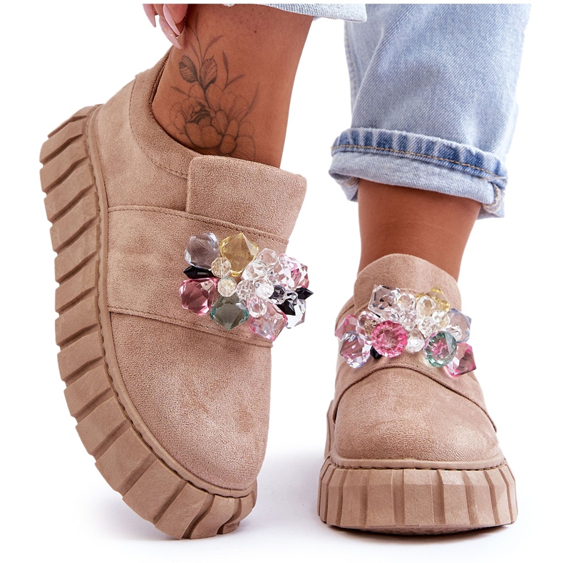 PS1 Pantofi Sport Slip-On La Moda Cu Decorare Bej Inchis Desire