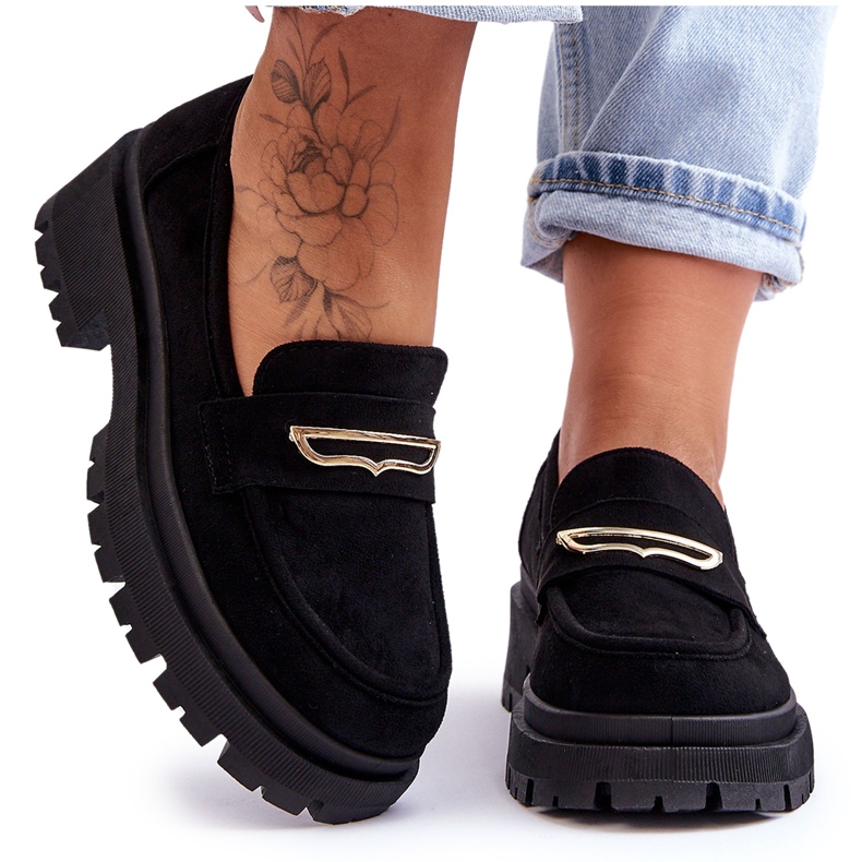 PS1 Mocasini cu slip-on din piele intoarsa pentru dama Negri Pure Love negru