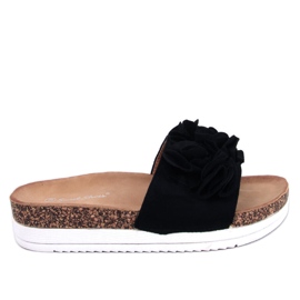 Papuci Rizzo cu flori negre negru Papuci Rizzo cu flori negre negru
