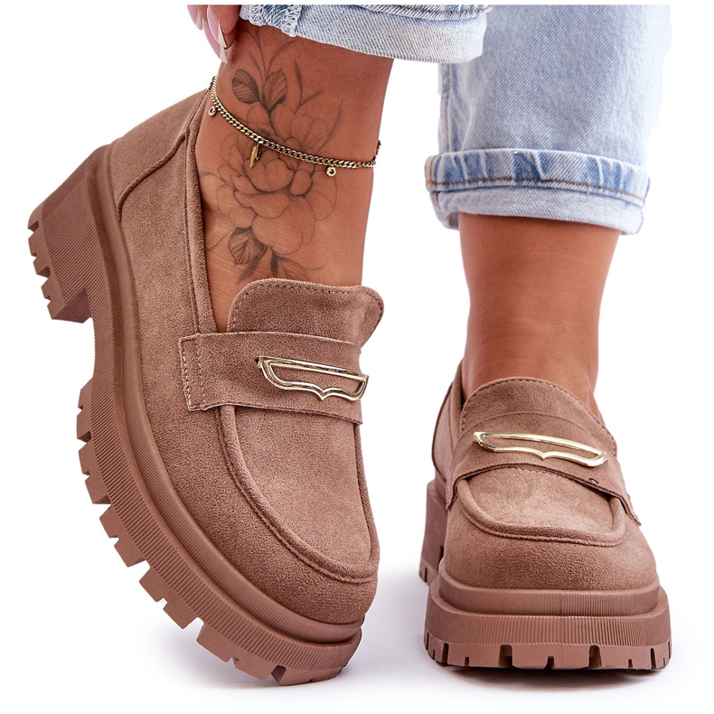 PS1 Mocasini cu slip-on din piele intoarsa de dama Bej inchis Pure Love