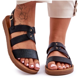 PG1 Sandale strălucitoare pentru femei Catalia negre negru PG1 Sandale strălucitoare pentru femei Catalia negre negru