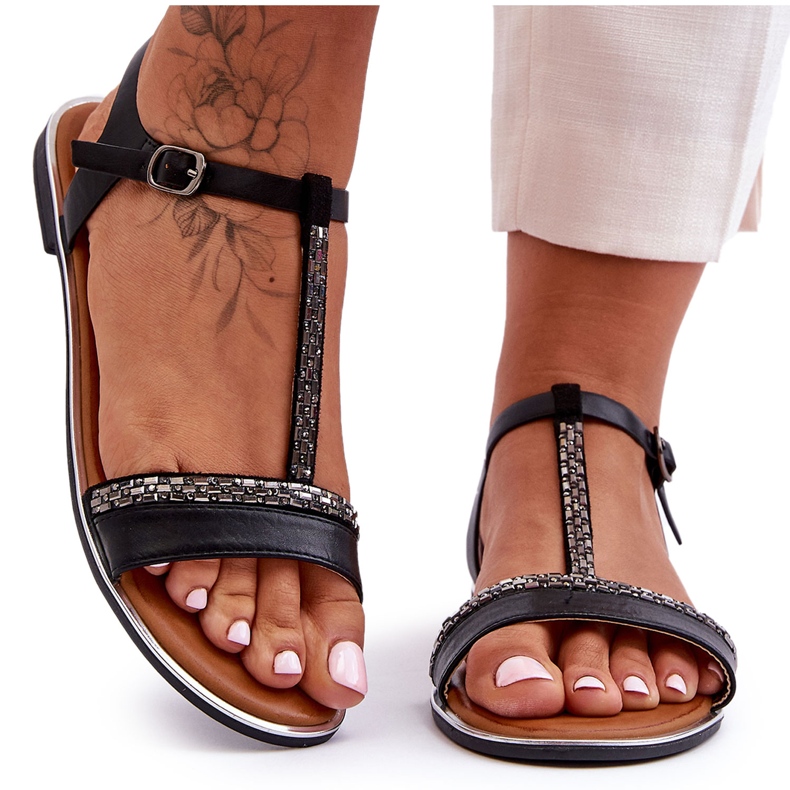 Sandale negre Penna pentru damă, cu zirconiu cubic negru Sandale negre Penna pentru damă, cu zirconiu cubic negru