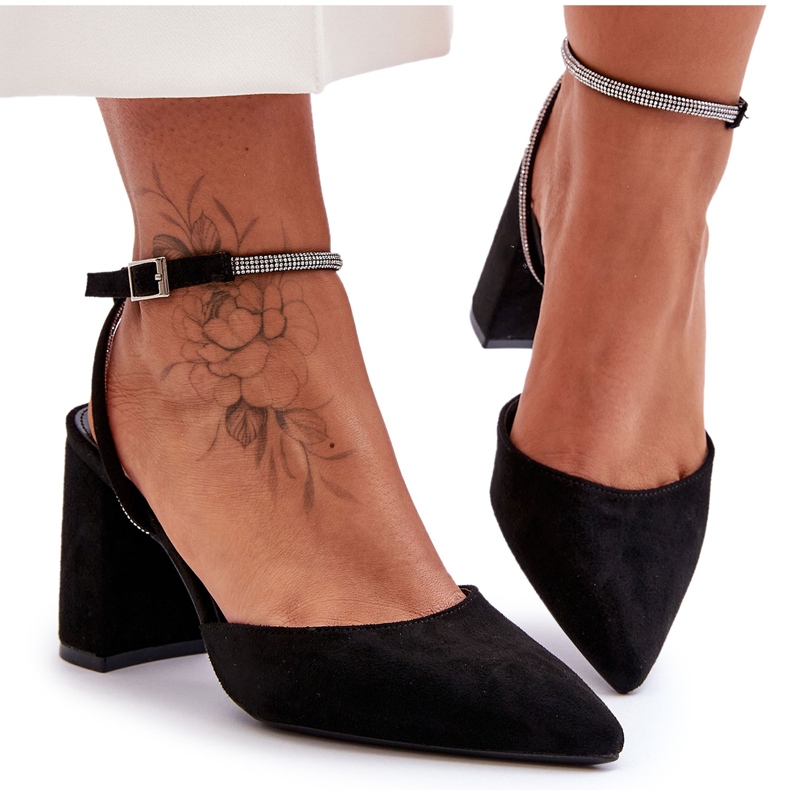 PG1 Pompe din piele intoarsa cu curea decorativa Lirosa neagra negru