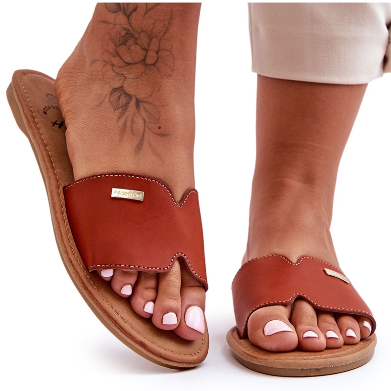 Sandale confortabile de damă cu toc plat, maro Coraline