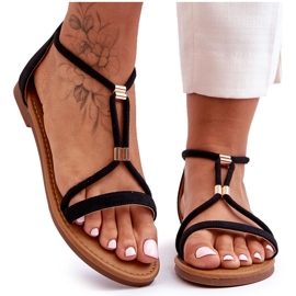 PG1 Sandale de damă cu fermoar plat Black Jullie negru