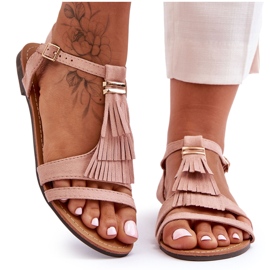 Sandale Plate Din piele intoarsa Cu Ciucuri Roz Deschis Viva Sandale Plate Din piele intoarsa Cu Ciucuri Roz Deschis Viva