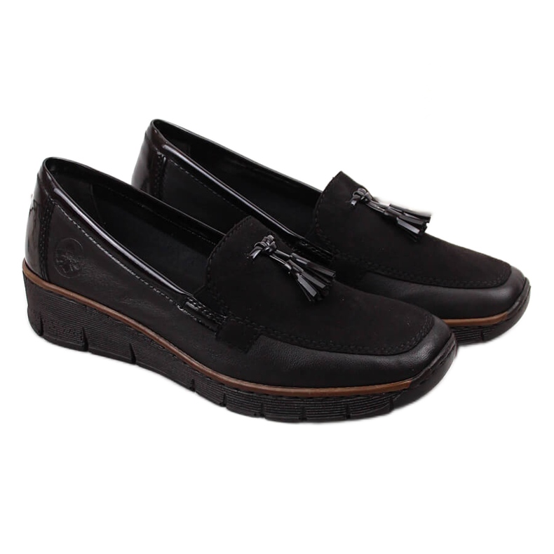 Pantofi cu pană din piele neagră de damă Rieker 53771 negru