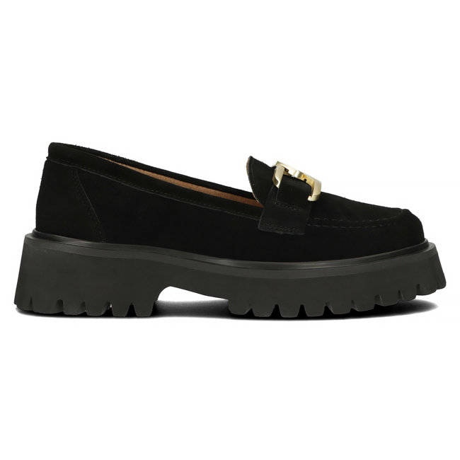 Mocasini Filippo DP4916 din piele intoarsa pe platforma neagra negru