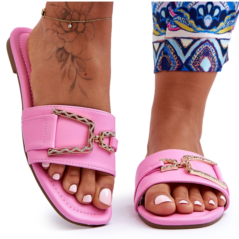 Papuci Clasici De Dama Cu Decor Roz Impresionant