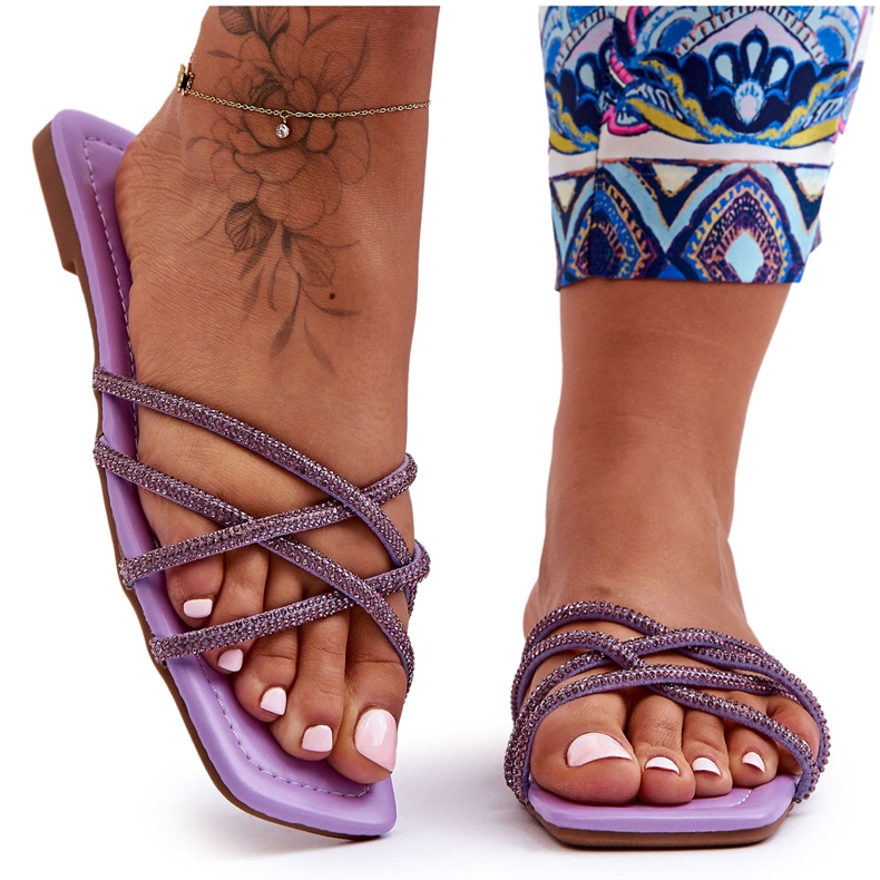 Papuci De Dama Cu Dungi Si Strasuri Mov Leomi violet Papuci De Dama Cu Dungi Si Strasuri Mov Leomi violet