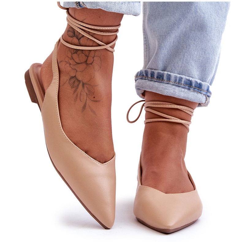 PG1 Balerini Lilly Ann, nud, cu șireturi bej PG1 Balerini Lilly Ann, nud, cu șireturi bej