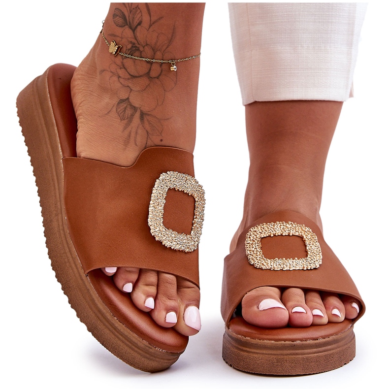 Papuci De Dama Denicia Maro Platforma Cu Decorat