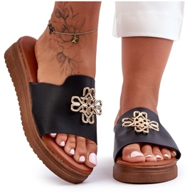 PG1 Papuci De Dama Negri Azera Platforma Cu Decoratie negru