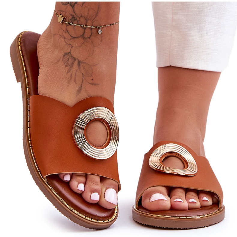 Sandale Dama Cu Decorat Rotund Camel Donatell maro