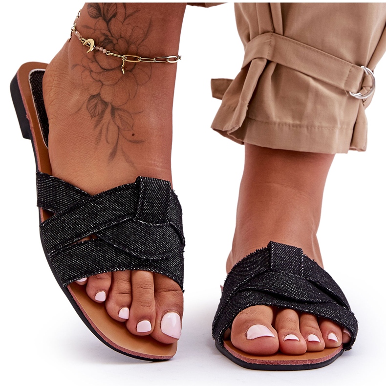 Papuci negri din stofă Aversa pentru femei negru