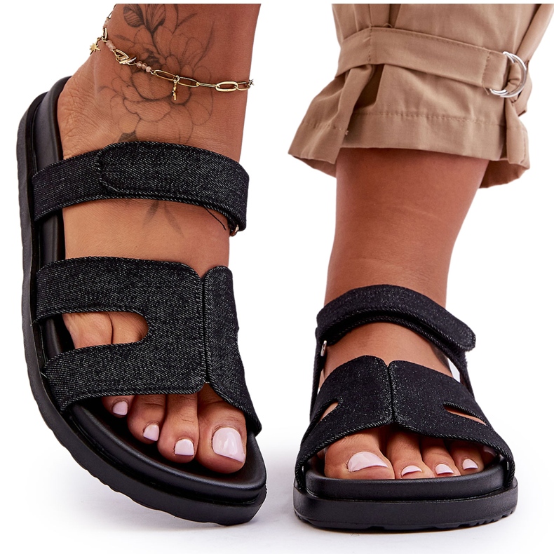 Papuci Damă Pânză Velcro Negru Jose