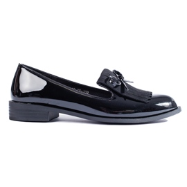 Mocasini Shelovet lac negru cu ciucuri Mocasini Shelovet lac negru cu ciucuri