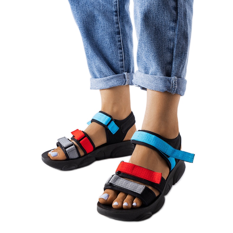 Sandale sport negre Mireio cu velcro negru