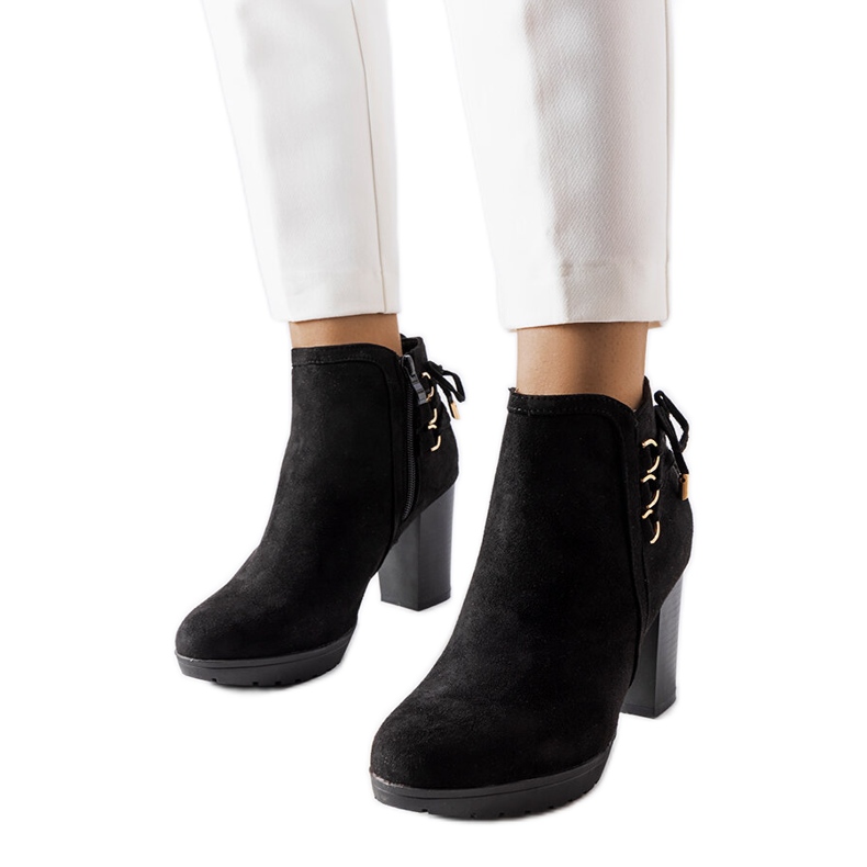 Cizme negre cu toc din piele intoarsa ecologica de la Poule negru