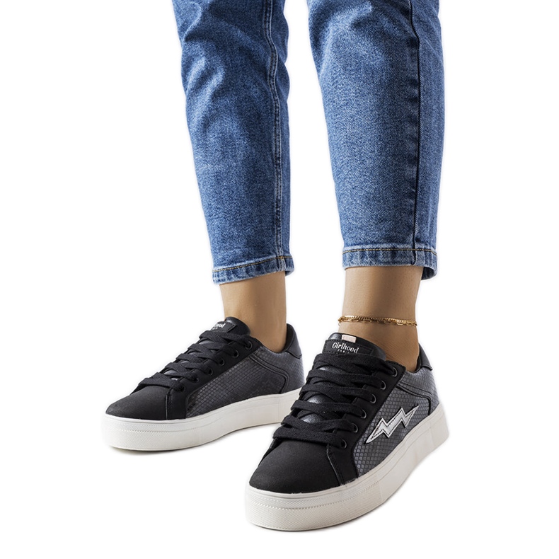 Tenisi Vernadeau negri imitație piele de șarpe negru