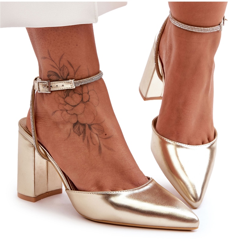 Pompe din piele ecologică cu curea decorativă, Golden Lirosa de aur