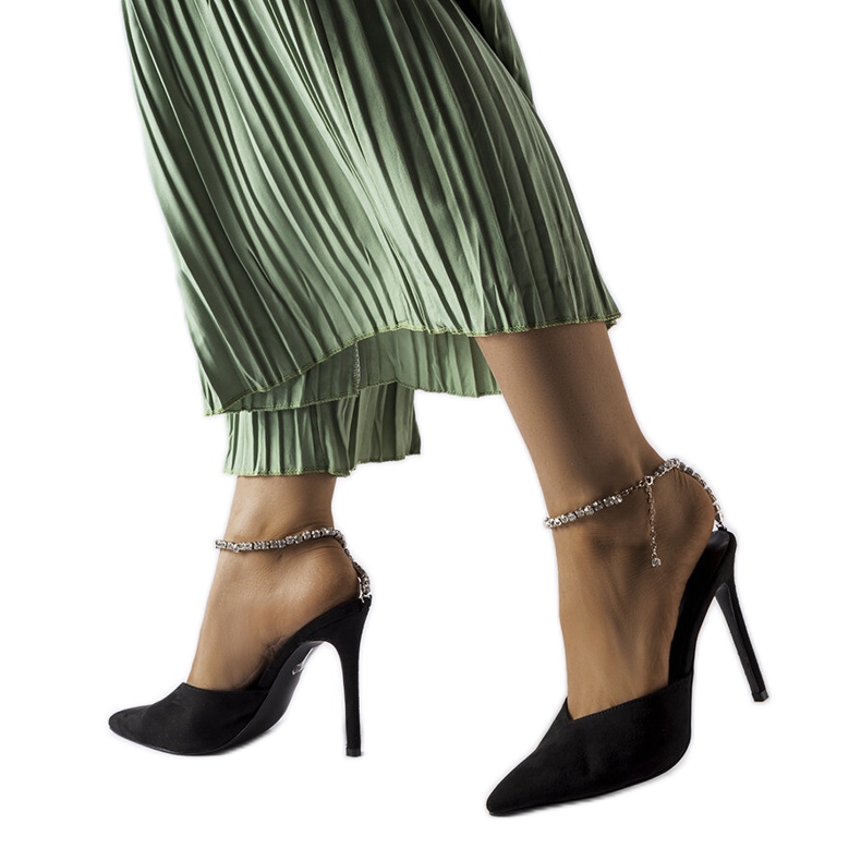 Sandale Claude cu toc cu strasuri negre negru